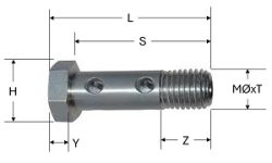 side view of double banjo bolt with dimension markings